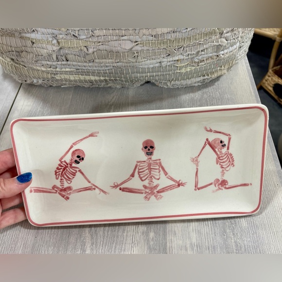 Halloween Pink Skeleton Yoga Ceramic Food Safe Decorative Tray NeW - Picture 2 of 2